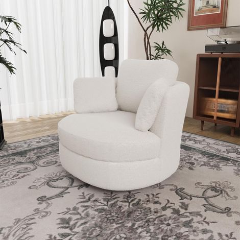 Fauteuil XXL moderne en sherpa couleur ivoire, équipé de 3 coussins individuels et d'un rembourrage d'assise très élastique – un fauteuil de lecture confortable pour le salon, la chambre et le bureau.