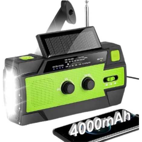 Filiyano – lampe torche – Radio d'urgence avec cellules solaires, batterie externe 4000 MAH et lampe torche, kit de survie vert (1/5)
