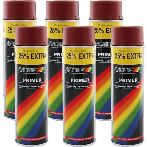 Lot de 6 bombes de peinture - Apprêt - rouge - Motip