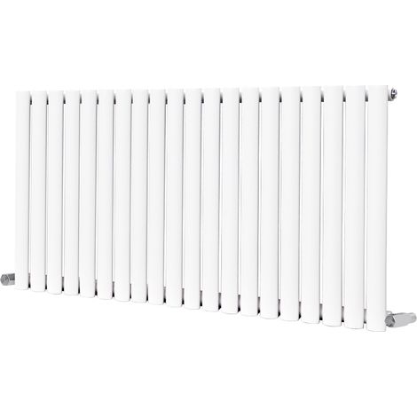 Designer Radiator Oval Column White Central Heating Rad with Angle Square Valve Horizontal Single 600x1180mm (1/2)