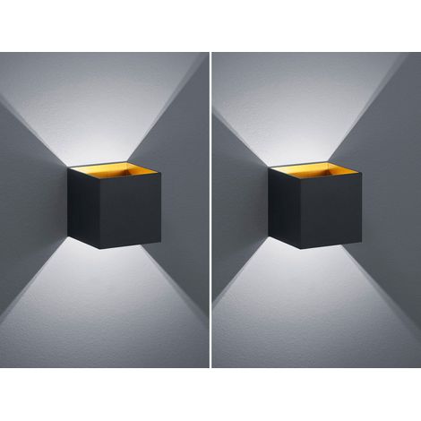Moderne up & down LED Wandleuchten 2er Set Kubus Schwarz / Gold, Quadrat 10cm (1/5)