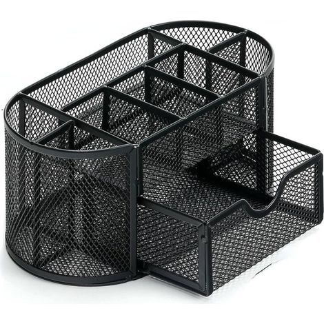 Boîte de rangement de bureau, boîte de rangement pour bureau, école, maison, fournitures quotidiennes, porte-stylo en fer forgé 9 grilles(Noir) (1/5)