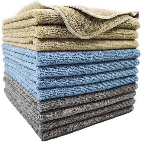 Chiffons de Nettoyage en Microfibres - qualité Professionnelle - Bleu/Camel/Gris (30 x 40 cm, 12 Chiffons) (1/5)