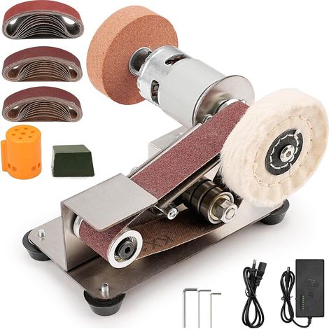Kit mini ponceuse à bande, Affûteurs électrique 15°, petite meuleuse d'établi à 7 vitesses, pour la fabrication de couteaux, l'affûtage des bords d'outils, le travail du bois et du métal (1/5)