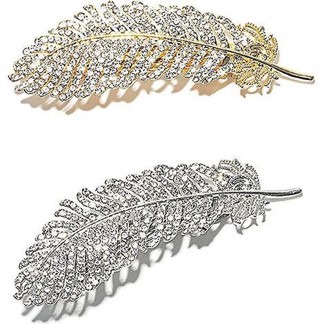 pince Cheveux En Plumes De Cristal (argent, Or), Pince Cheveux En Mtal Rtro, Ensemble De Deux Pingles Cheveux En Strass Avec Accessoires Pince (1/5)