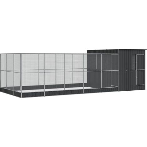 Gabbia per uccelli voliera con estensione argento 704 x 303 x 216 cm acciaio Argento 020045661