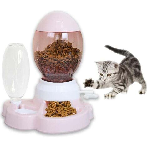 Automatischer Futter- & Wasserspender für Katzen & Hunde – mit Wassertank – Anti-Verschwendung – Rosa (1/4)