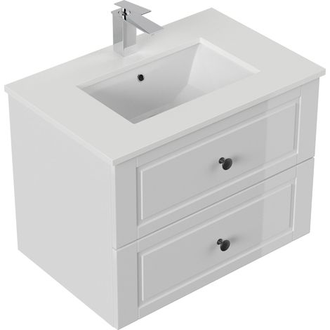 Badmöbel Ely 70 Cottage weißes Quarz SoftClose weiss hochglanz (1/5)
