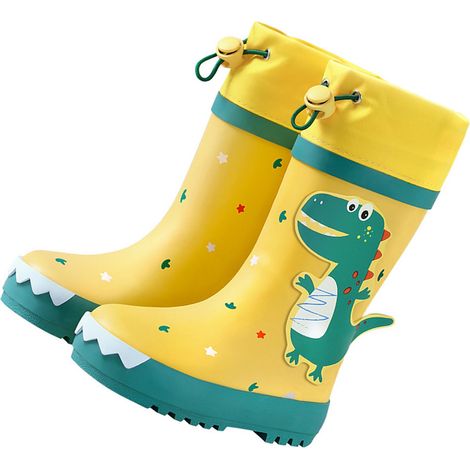 Bottes de pluie pour enfants, antidérapantes, imperméables, en caoutchouc, motif dinosaure, jaune et vert, pointure 26. (1/5)
