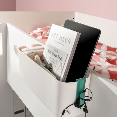 Nachttischregal für Studentenwohnheime, hängender Aufbewahrungskorb für den Nachttisch, kostenloses Lochen, Nachttischregal, Büroaufbewahrungsbox (weiß) (1/5)