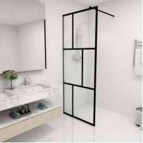 vidaXL Paroi de douche à l'italienne avec verre trempé Noir 80x195 cm (1/5)