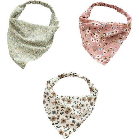 Foulard Triangle Élastique - Coton Respirant Avec Boutons - Accessoire Cheveux Vintage - Pour Femme Et Fille - Lot De 3 Couleurs