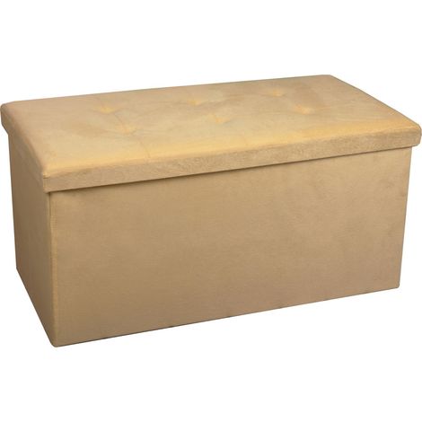 Coffre de Rangement Pouf Pliable VELOURS 76cm - beige