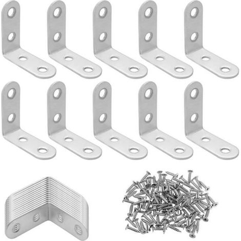 Pack of 24 Stainless Steel L-Shaped 90 Degree Corner Brackets with 96 Screws for Wood Furniture Fixing (40mm x 40mm) (1/4)