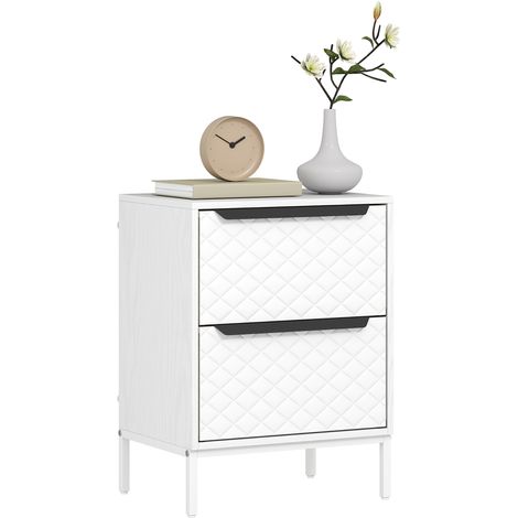 HOMCOM Chest of Drawers, 2 Fabric Drawer Dresser, Aluminium Handles, White
