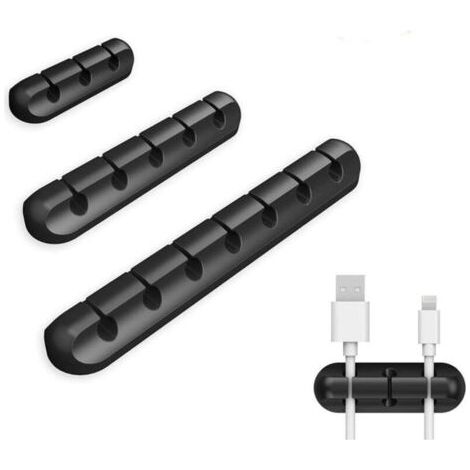 [Clips pour câbles] Set de 3 supports adhésifs silicone (5", 3.8", 2.5") pour organisation bureau et voiture - 3/5/7 emplacements (1/4)