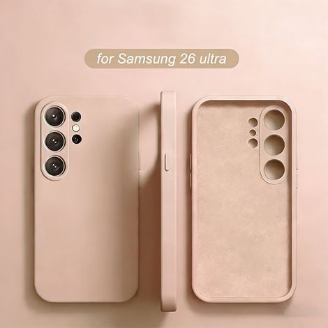 Coque de téléphone en silicone liquide rose pour Galaxy S23 FE, compatible avec la protection d'objectif Samsung. (1/3)