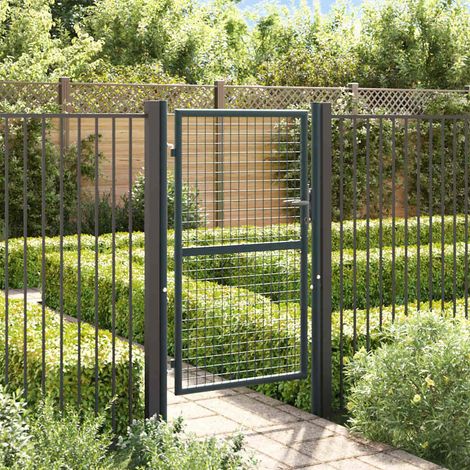 Portail de jardin-Portillon de jardin grillagé en acier galvanisé gris 100 x 150 cm (1/5)