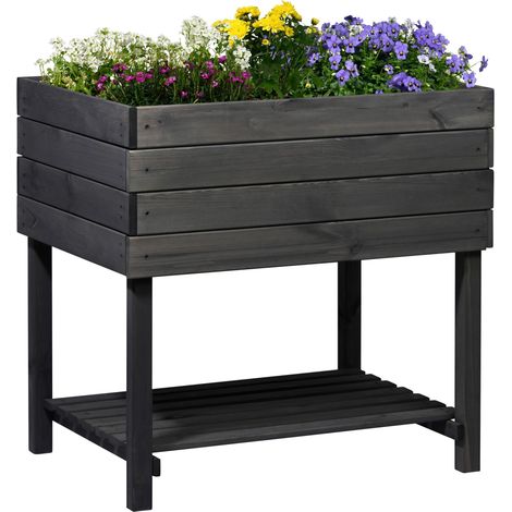 Jardinière surélevée Cube 2.0 avec Film pour Plantes et étagère – Jardinière surélevée pour Jardin en Bois – 78 x 58 x 78 cm – Anthracite (1/3)