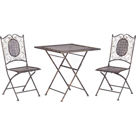 Conjunto de balcón hierro negro metal envejecido plegable mesa de centro de 2 plazas exterior resistente al óxido estilo retro francés Bormio