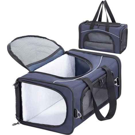 Sac de transport pour chat et chien homologué avion, pliable, bleu, taille M (1/5)