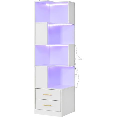 Weißes Eck-Bücherregal 165 cm mit LED und 2 Schubladen, 4 Regalböden (1/5)