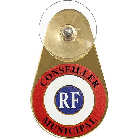 Signaletique.Biz France – Macaron voiture Conseiller Municipal – Verre acrylique doré avec ventouse – Installation facile sans perçage – Identification claire sur pare-brise