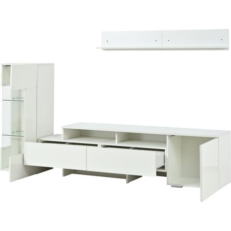 Set mobile TV 3 pezzi bianco lucido con LED, ante in acrilico e vetro, fino a 70" (1/5)