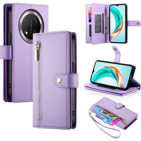 Funda tipo cartera con cremallera para Honor Magic 7 Lite, color morado. (1/5)