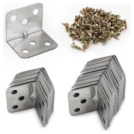 Lot de 50 Raccords d'Angle en Acier Inoxydable - Équerre de Meuble à 90° - Fixation Métallique en L à Visser pour Étagère en Bois - 36 (1/5)