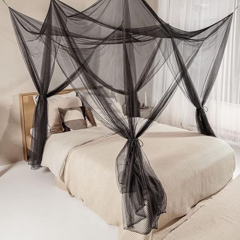 Moskitonetz für Doppelbett, inklusive Aufhängevorrichtung und Tragetasche – Schwarzes, rechteckiges Design für Zuhause und Reisen (1/5)