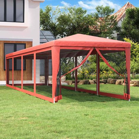 vidaXL Carpa para fiestas con 10 paredes de malla HDPE rojo 3x12 m (1/5)