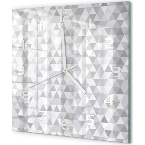 Horloge Murale Carrée Tendance Verre Trempé Silencieuse Déco Salon Maison Triangles gris 30x30 cm (1/5)