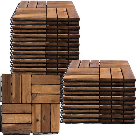 Etc-Shop – Dalles en bois d'acacia 30x30 cm – Antidérapantes et résistantes aux intempéries – Système de clic pour pose facile – Lot de 30 (1/5)