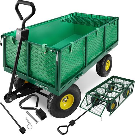 Chariot de jardin en métal avec parois rabattables, vert, 550 kg