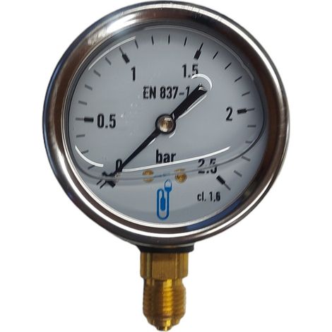 Manometro olio bagno inox - raccordo verticale 8x13 - quadrante Ø63mm 0 a 2,5 bar