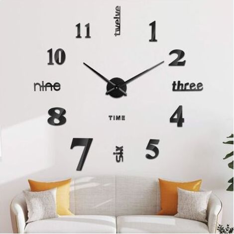 3D-Wanduhr, digitale Wanduhr zum Selbstgestalten, geräuschloses Uhrwerk, modernes Design, große Wanduhr für Schlafzimmer, Küche, Wohnzimmer (60–120 cm), Schwarz (1/5)