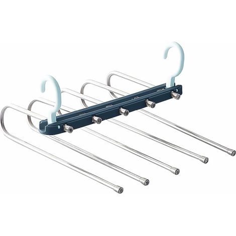 royaluxe - Cintres De Pantalon Gain De Place, Porte-Pantalons 5 en 1 Rétractable Non Marquant, Support De Rangement Suspendu pour Pantalons Multicouches pour Vêtements, Serviettes, Foulards (Bleu) (1/5)