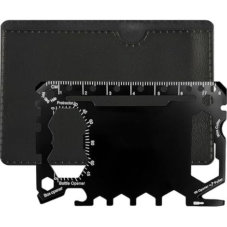 Tarjeta herramienta multifunción de bolsillo 46 en 1, tarjeta de supervivencia portátil para camping, acero inoxidable, regalo de Navidad para hombres, negro (1/5)