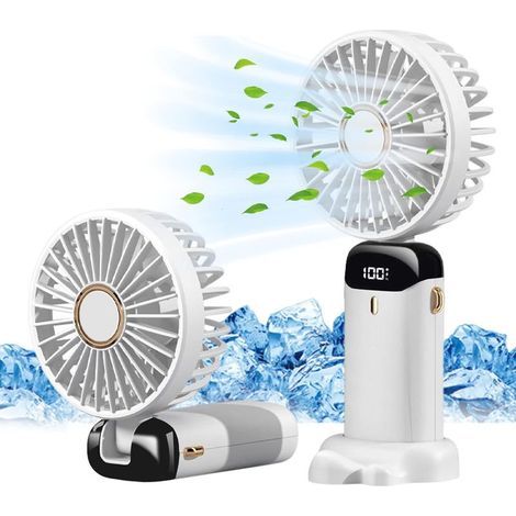 Ventilateur portable rechargeable par USB, 5 vitesses, mini ventilateur à piles pour la maison, le bureau, la chambre et les voyages (blanc) (1/5)