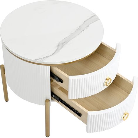 ELVMI Couchtisch mit 2 Schubladen und Verstellbaren Füßen, Marmoroptik für Wohnzimmer, aus MDF, 50 × 50 × 51 cm, Weiß (1/5)