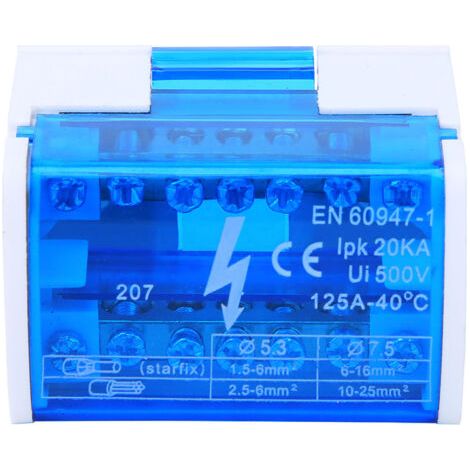 Boîte de distribution de bornes DIN Rail à 2 niveaux monophasé avec couvercle de poussière transparent 207 (1/5)