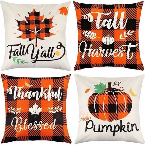 Taie d'oreiller en lin avec coussin décoratif mignon 45,7 x 45,7 cm, coussin décoratif de Thanksgiving (1/5)