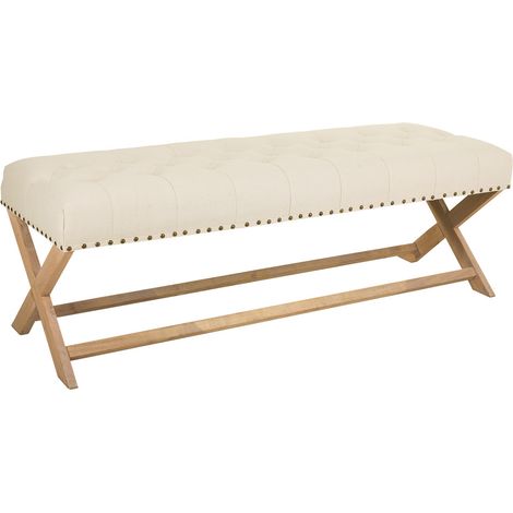 Banqueta de madera tapizada color crema 130x46x45 (1/5)