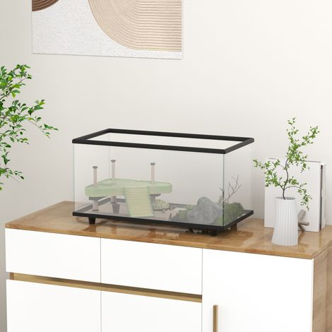 Aquarium pour tortues de 50 L, petit terrarium pour tortues avec plateforme, rampe et thermomètre, 60 x 30 x 32 cm, transparent (1/5)