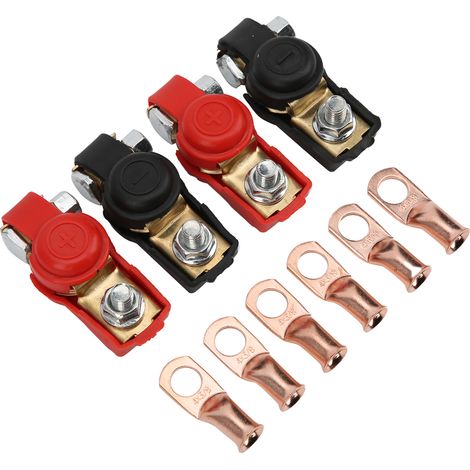 Quatre connecteurs à pince pour bornes de câble de batterie automobile avec six anneaux en cuivre, universels pour les bornes positives et négatives. (1/5)