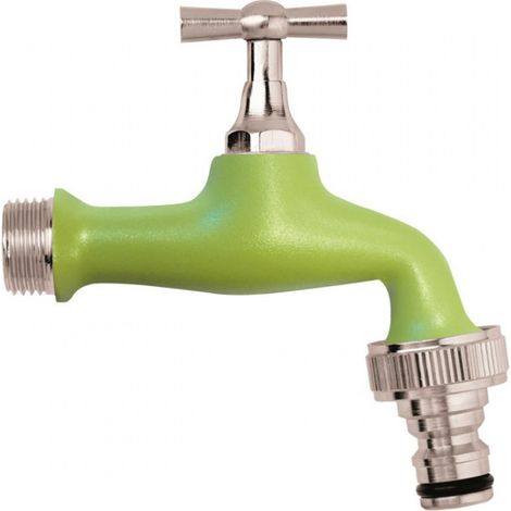 Schläfer 435320 Rubinetto Giardino Colorato 1/2 x 3/4 " Rubinetto Fontana Giardino in Ottone, Rubinetto per Esterno con Portagomma a Innesto Rapido Colore Verde. (1/5)