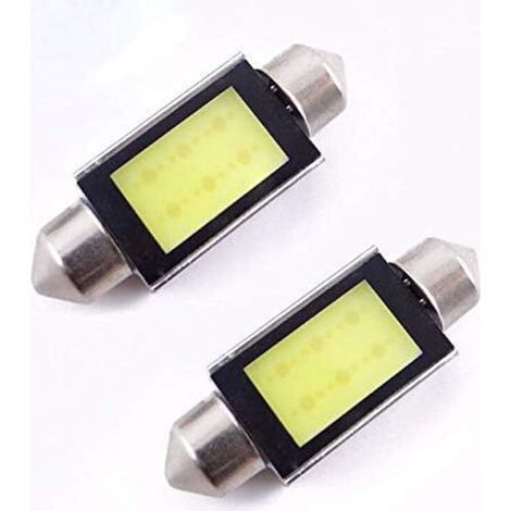 2Pcs Blanc Xenon 36mm Voiture COB LED Plaque D'immatriculation Lumière 6418 C5W 4W Ampoules LED 12V, Phare Automobile Lampe De Direction Signal De Frein Feu Arrière De Recul (Blanc)