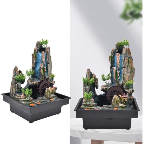 Tischbrunnen – Dekorativer Kaskadenbrunnen mit Zerstäuber – Fels- und Wasserspiel für Büro, Wohnzimmer, Zuhause – Robustes Kunstharz, Gewicht 1733 g – Leise Pumpe, 220-V-EU-Stecker