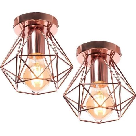U-Do 2Pcs Plafonnier Lustre en Métal Or Rose Lampe de Plafonde Luminaire Vintage E27 Lampe Exquise pour Cuisine Bureau (1/4)